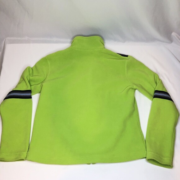 Athleta Fleece Jacket Women's Sz L/XL LIME Green Fitted Full Zip Stripe Accent - Picture 7 of 9